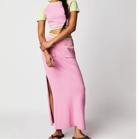 Free PeopleTy Cropped Sweater & High Waist Maxi Skirt Color Block Set